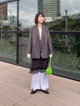 「SENSE OF PLACE by URBAN RESEARCH(センスオブプレイスバイアーバンリサーチ)のシャーリングスリーブレイヤードTシャツ(Tシャツ/カットソー、イエロー系)」を使った、向日葵さん(レディース・163cm)の秋コーディネート