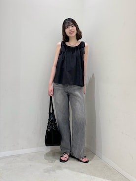 「SENSE OF PLACE by URBAN RESEARCH(センスオブプレイスバイアーバンリサーチ)のサムリングサンダル(サンダル、ブラック系)」を使った、向日葵さん(レディース・163cm)の夏コーディネート