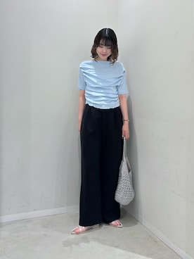 「SENSE OF PLACE by URBAN RESEARCH(センスオブプレイスバイアーバンリサーチ)のシアードレープトップ(半袖)(Tシャツ/カットソー、ブルー系)」を使った、向日葵さん(レディース・163cm)の夏コーディネート
