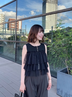「SENSE OF PLACE by URBAN RESEARCH(センスオブプレイスバイアーバンリサーチ)の2WAYハンドルメッシュバッグ(トートバッグ、ブラック系)」を使った、向日葵さん(レディース・163cm)の夏コーディネート