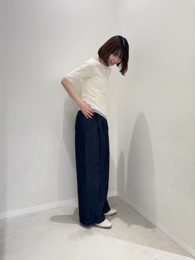 「SENSE OF PLACE by URBAN RESEARCH（センスオブプレイスバイアーバンリサーチ）の『洗濯可』レイヤードアシメセーター（ニット/セーター、ホワイト系）」を使った、向日葵さん（レディース・163cm）の春コーディネート