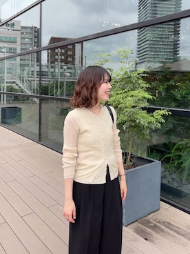 「SENSE OF PLACE by URBAN RESEARCH(センスオブプレイスバイアーバンリサーチ)のエリツキポロニットカーディガンセット(ニット/セーター、ホワイト系)」を使った、向日葵さん(レディース・163cm)の夏コーディネート