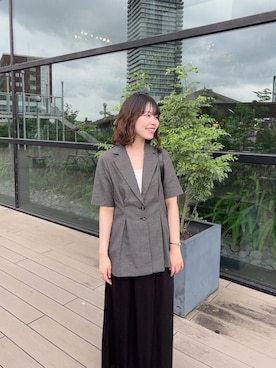 「SENSE OF PLACE by URBAN RESEARCH(センスオブプレイスバイアーバンリサーチ)のビーズハンドルバッグ(ショルダーバッグ、ブラック系)」を使った、向日葵さん(レディース・163cm)の夏コーディネート