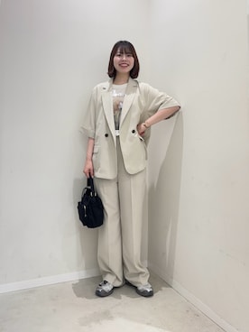 「SENSE OF PLACE by URBAN RESEARCH（センスオブプレイスバイアーバンリサーチ）の『一部WEB限定』『UR TECH DRYLUXE』リネンライクワイドパンツ（その他パンツ、ベージュ系）」を使った、向日葵さん（レディース・163cm）の春コーディネート