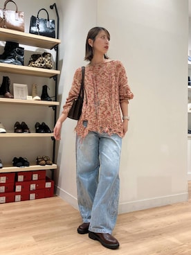 「アイテム（ブーツ、レッド系）」を使った、sakaeさん（レディース・162cm）の秋コーディネート