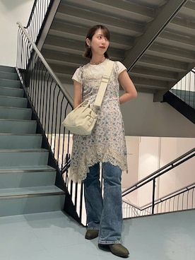 「アイテム（ブーツ、グリーン系）」を使った、sakaeさん（レディース・162cm）の秋コーディネート