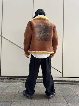 「アイテム（ムートンコート）」を使った、リュウノスケさん（メンズ・169cm）の冬コーディネート