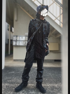 「BOREDOM（ボアドム）のBOREDOM / タンクソールレースアップブーツ（ブーツ、ブラック系）」を使った、piramoさん（メンズ・170cm）の春コーディネート