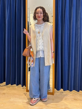 「アイテム（ノーカラージャケット）」を使った、miyuさん（レディース・159cm）の夏コーディネート