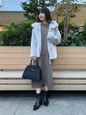 「アイテム（ムートンコート）」を使った、miyuさん（レディース・159cm）の冬コーディネート