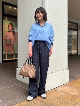 「アイテム（トートバッグ）」を使った、miyuさん（レディース・159cm）の秋コーディネート