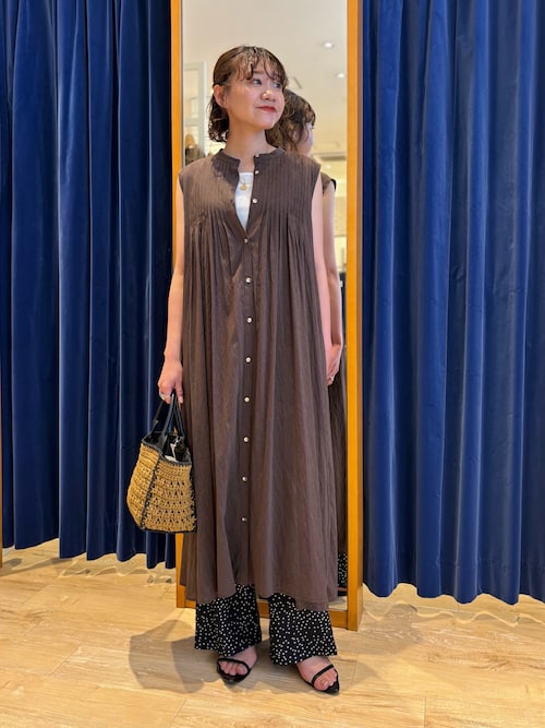 麻調シアーボイルバンドカラーワンピース