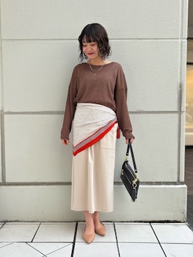 「アイテム（ストール/ショール）」を使った、miyuさん（レディース・159cm）の秋コーディネート