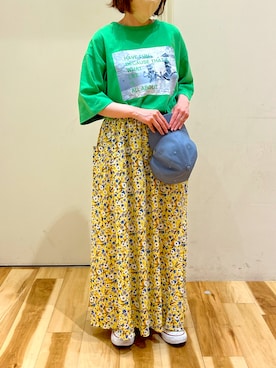 「Samansa Mos2 blue（サマンサモスモスブルー）のアイテム（キャップ）」を使った、Mさん（レディース・145cm）の春コーディネート