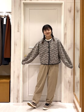 「秋先取りコーデ」｜「アイテム（ノーカラージャケット）」を使った、こやま◡̈さん（レディース・153cm）の秋コーディネート