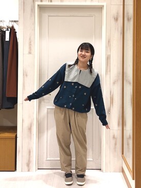「秋先取りコーデ」｜「アイテム（ノーカラージャケット）」を使った、こやま◡̈さん（レディース・153cm）の秋コーディネート
