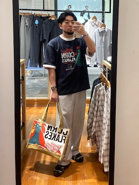 「FRUIT OF THE LOOM（フルーツオブザルーム）の【FTL × KELLOGGS】RINGER T-SHIRT（Tシャツ/カットソー、ブルー系）」を使った、shouen392さん（メンズ・166cm）の春コーディネート