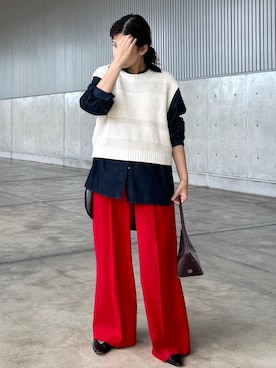 「ROPE'（ロペ）のモノトーン透かし柄ニットベスト（ベスト）」を使った、Mさん（レディース・161cm）の夏コーディネート