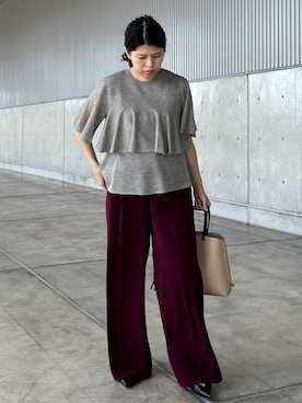 「ROPE'（ロペ）の【洗える・カセット服】ライトトリアセイージーワイドパンツ/お仕事・通勤・セットアップ対応（その他パンツ）」を使った、Mさん（レディース・161cm）の夏コーディネート