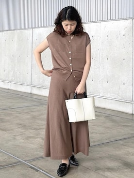「ROPE'（ロペ）の【E'POR】BAMBOO BAG Medium/軽量・通勤・26SS新色（ハンドバッグ、ホワイト系）」を使った、Mさん（レディース・161cm）の夏コーディネート