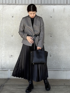 「アイテム（ノーカラージャケット）」を使った、Mさん（レディース・161cm）の秋コーディネート