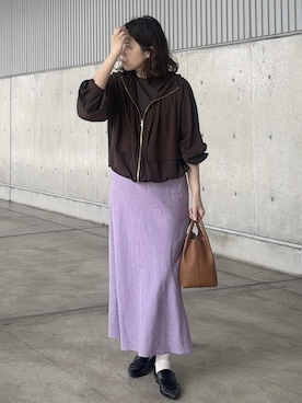 「ROPE'（ロペ）のコンフォートリブハーフスリーブカットソー(5分袖)/イージーケア・接触冷感（Tシャツ/カットソー、ブラウン系）」を使った、Mさん（レディース・161cm）の春コーディネート