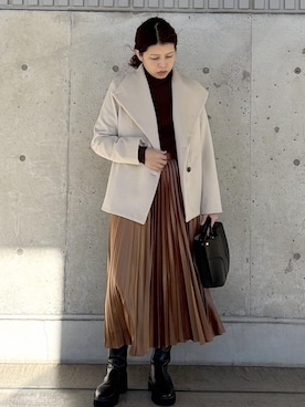 「アイテム（ステンカラーコート）」を使った、Mさん（レディース・161cm・40代）の冬コーディネート