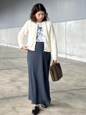 「アイテム（ノーカラージャケット）」を使った、Mさん（レディース・161cm）の秋コーディネート