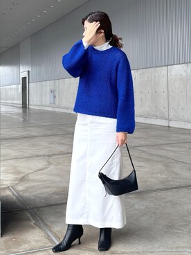 「ROPE'（ロペ）のコットンコーデュロイニュアンスIラインスカート（スカート）」を使った、Mさん（レディース・161cm）の秋コーディネート