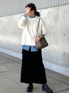 「ROPE'（ロペ）のコットンコーデュロイニュアンスIラインスカート（スカート）」を使った、Mさん（レディース・161cm）の秋コーディネート