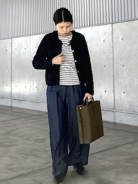 「アイテム（ノーカラージャケット）」を使った、Mさん（レディース・161cm・40代）の秋コーディネート