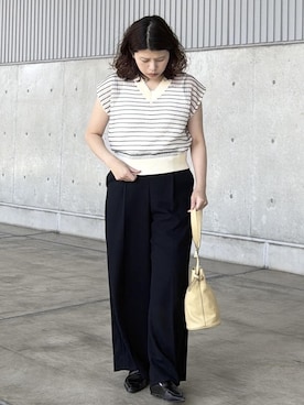 「ROPE'（ロペ）の【teau・牛革・マルチWAY】panier vine shoulder bag/持ち手長さ調整可能（ハンドバッグ、イエロー系）」を使った、Mさん（レディース・161cm）の春コーディネート