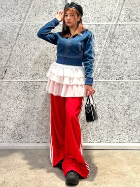 「アイテム（デニムジャケット）」を使った、AAさん（レディース・158cm）の冬コーディネート