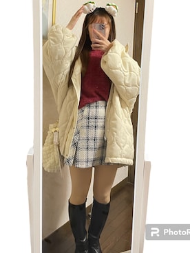 「ラメニット」｜「アイテム（ダウンジャケット/コート）」を使った、shiro*さん（レディース・157cm）の冬コーディネート