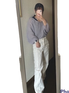 「GU（ジーユー）のアイテム（パンツ、ホワイト系）」を使った、shiro*さん（レディース・157cm）の春コーディネート