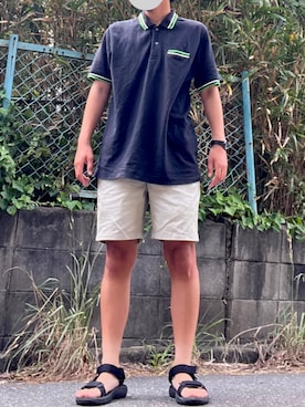 「真夏のアクティブスタイル」｜「アイテム（チノパンツ）」を使った、ざしさん（メンズ・162cm）の夏コーディネート