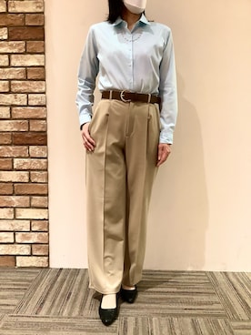 「アイテム（ビジネスシャツ、グリーン系）」を使った、BRICK HOUSE シャツ工房 京都イオンモール店さん（レディース・160cm）の春コーディネート