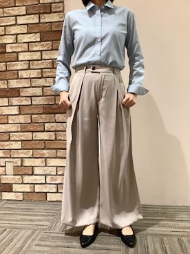 「アイテム（ビジネスシャツ、グリーン系）」を使った、BRICK HOUSE シャツ工房 京都イオンモール店さん（レディース・160cm）の夏コーディネート