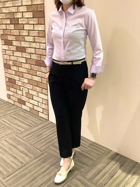 「アイテム（ビジネスシャツ、パープル系）」を使った、BRICK HOUSE シャツ工房 京都イオンモール店さん（レディース・167cm）の夏コーディネート