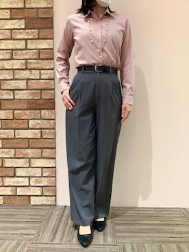 「アイテム（ビジネスシャツ、ピンク系）」を使った、BRICK HOUSE シャツ工房 京都イオンモール店さん（レディース・160cm）の春コーディネート
