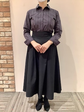 「アイテム（ビジネスシャツ、パープル系）」を使った、BRICK HOUSE シャツ工房 京都イオンモール店さん（レディース・158cm）の秋コーディネート