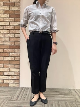 「アイテム（ビジネスシャツ、ブラック系）」を使った、BRICK HOUSE シャツ工房 京都イオンモール店さん（レディース・167cm）の夏コーディネート