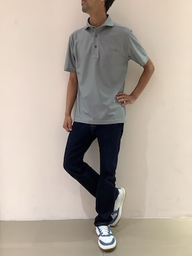 「TOKYO SHIRTS（トウキョウシャツ）のビズポロ コンフォートドライ 半袖ポロシャツ（ポロシャツ、グレー系）」を使った、BRICK HOUSE シャツ工房 京都イオンモール店さん（メンズ・168cm）の夏コーディネート