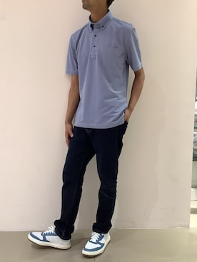 「TOKYO SHIRTS（トウキョウシャツ）のビズポロ コンフォートドライ 半袖ポロシャツ（ポロシャツ、ブルー系）」を使った、BRICK HOUSE シャツ工房 京都イオンモール店さん（メンズ・168cm）の夏コーディネート