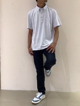 「TOKYO SHIRTS（トウキョウシャツ）のビズポロ コンフォートドライ 半袖ポロシャツ（ポロシャツ、ブルー系）」を使った、BRICK HOUSE シャツ工房 京都イオンモール店さん（メンズ・168cm）の夏コーディネート