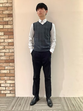 「アイテム（ビジネスシャツ）」を使った、BRICK HOUSE シャツ工房 京都イオンモール店さん（メンズ・184cm）の秋コーディネート