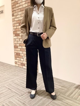 「アイテム（ビジネスシャツ、ブラウン系）」を使った、BRICK HOUSE シャツ工房 京都イオンモール店さん（レディース・160cm）の秋コーディネート