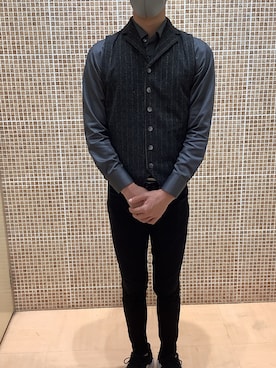「TOKYO SHIRTS（トウキョウシャツ）のストライプ 前身カットラペル　ニットジ（ベスト）」を使った、BRICK HOUSE シャツ工房 姫路大津イオンモール店さん（メンズ・175cm）の秋コーディネート