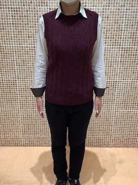 「アイテム（ベスト、パープル系）」を使った、BRICK HOUSE シャツ工房 姫路大津イオンモール店さん（レディース・167cm）の秋コーディネート