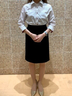 「アイテム（ビジネスシャツ、レッド系）」を使った、BRICK HOUSE シャツ工房 姫路大津イオンモール店さん（レディース・160cm）の夏コーディネート